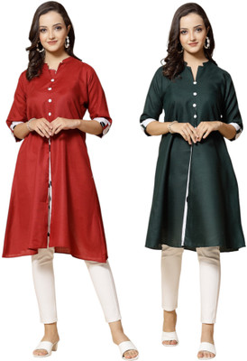 Moda Rapido Women Solid Anarkali Kurta(Red, Green)