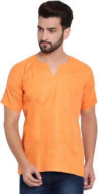 HUZUR Men Solid Straight Kurta(Orange)