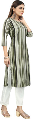 Maridiifashion Women Striped Straight Kurta(Green)