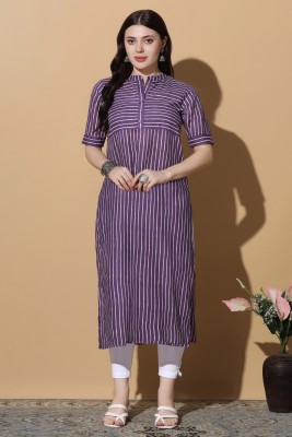 Fashion Dream Women Striped Straight Kurta(Purple)