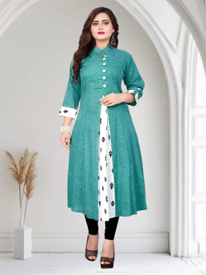 U CREATION Women Solid Straight Kurta(Blue)