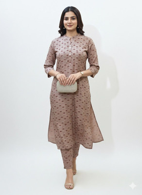 LoraFashions Women Printed A-line Kurta(Brown)