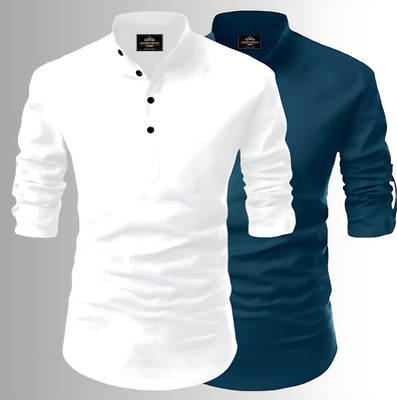Kavyangle Creation Men Printed Straight Kurta(White, Dark Green)