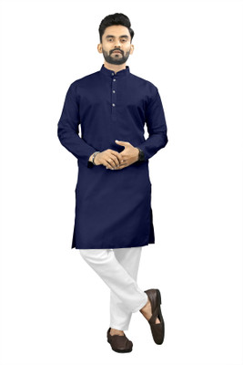 kanha creation Men Solid Straight Kurta(Dark Blue)