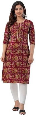 Mohdzone Women Floral Print Straight Kurta(Red)