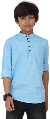 ROCKET SCIENCE Boys Solid Straight Kurta(Light Blue)
