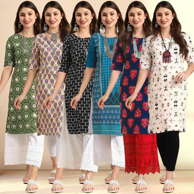 1 Stop Fashion Women Printed Straight Kurta(Multicolor)