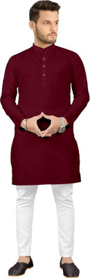 Shree Dutt Creation Men Solid Straight Kurta(Maroon)