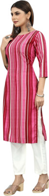 Maridiifashion Women Striped Straight Kurta(Pink)