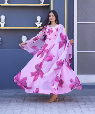 KRINA ENTERPRISES Women Floral Print Anarkali Kurta(Pink)