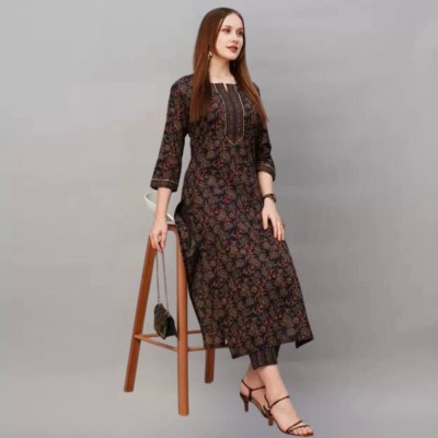 JAGDAMBASILKENTERPRISE Women Printed A-line Kurta(Brown)