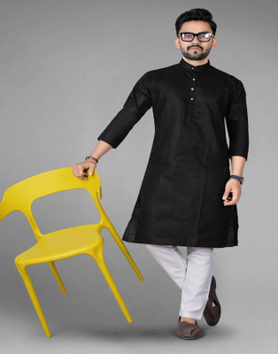 DHASU TRENDZ Men Solid Straight Kurta(Black)
