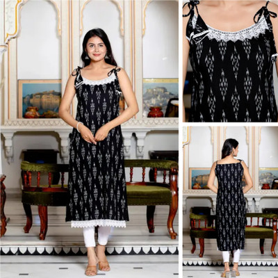 ZenaFashion Women Embroidered Straight Kurta(Black)