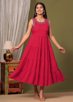 Shree shyam Women Embroidered Anarkali Kurta(Red)