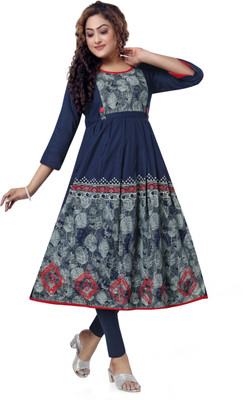 top by Fashion Women Printed Anarkali Kurta(Blue)
