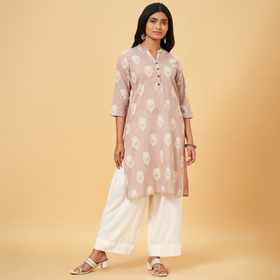 Rangmanch by Pantaloons Women Printed Straight Kurta(Brown)