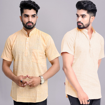 QuaClo Men Solid Straight Kurta(Beige)