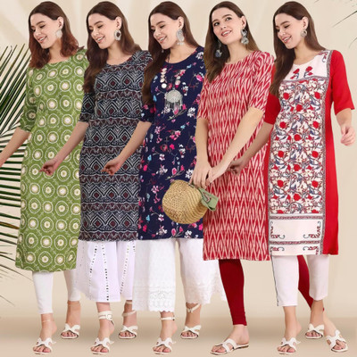 1 Stop Fashion Women Printed Straight Kurta(Multicolor)