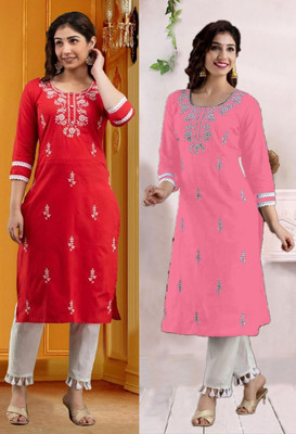 SISTO Women Chikan Embroidery A-line Kurta(Multicolor)