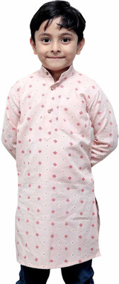 Asmi Boys & Girls Printed Straight Kurta(Pink)