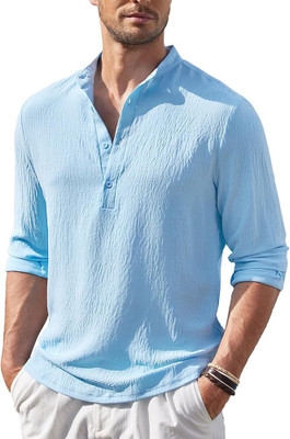 ZARTHA Men Self Design Straight Kurta(Light Blue)