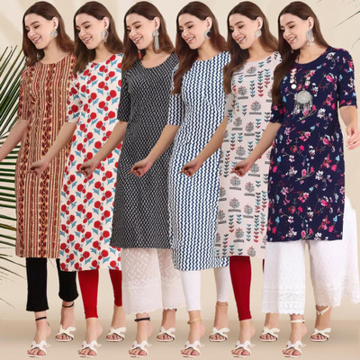 1 Stop Fashion Women Printed Straight Kurta(Multicolor)