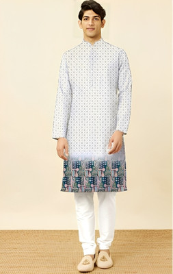LAXBON Men Geometric Print, Printed A-line Kurta(White)