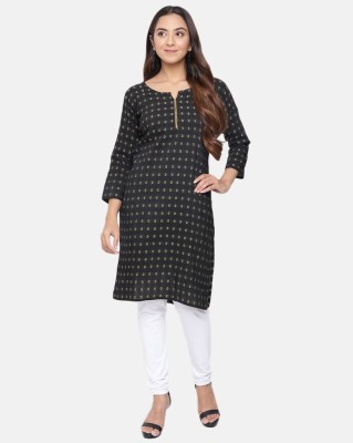 ishitva Women Printed Straight Kurta(Black)