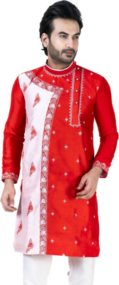 FLOWNIC Men Embroidered A-line Kurta(Red)