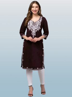 Naaz Clothing Women Embroidered Straight Kurta(Brown)