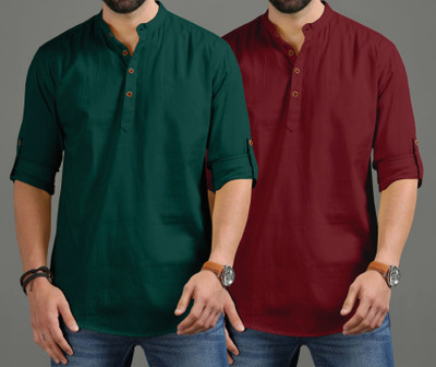 ROYAL SCOUT Men Solid Straight Kurta(Green, Maroon)