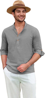 CROWNTAIL Men Solid Straight Kurta(Grey)
