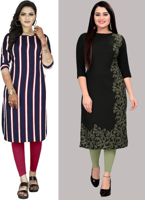 Modli 20 Fashion Women Printed Straight Kurta(Purple, Black)