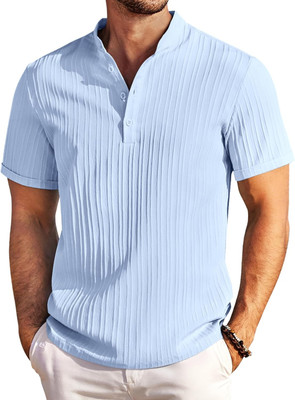 ZOMBOM Men Self Design A-line Kurta(Light Blue)