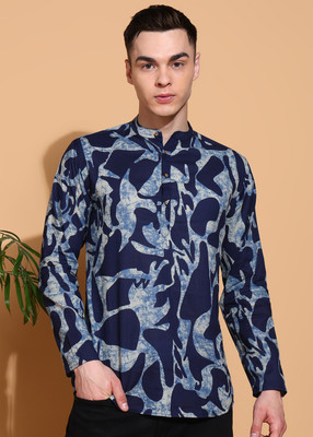 FUBAR Men Printed Straight Kurta(Dark Blue)