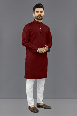 Shree Dutt Creation Men Solid Straight Kurta(Maroon)