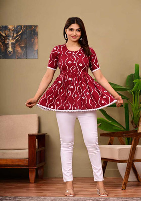 AMAN FASHION Casual Floral Print Women Red Top