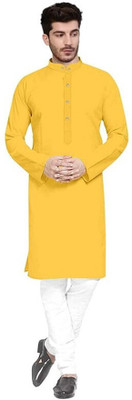 Metro Traders Men Solid Straight Kurta(Yellow)