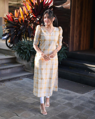 MT Creation Women Printed A-line Kurta(Yellow)