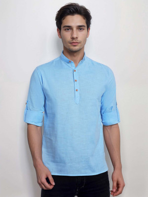 Navkanj Men Solid A-line Kurta(Light Blue)