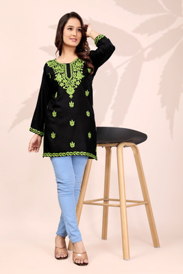 RUDRA LIFESTYLE Women Embroidered A-line Kurta(Green)