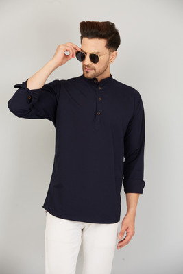 Lumad Men Solid Straight Kurta(Blue)
