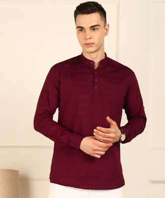 FUBAR Men Striped Straight Kurta(Maroon)