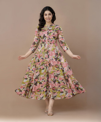 VIPY HANGER Women Floral Print Flared Kurta(Multicolor)