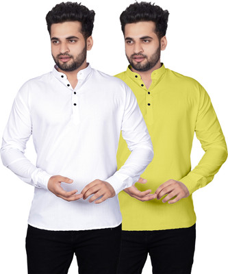 Kavyangle Creation Men Solid Straight Kurta(White, Yellow)