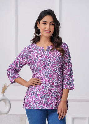 ESTROX Women Floral Print A-line Kurta(Purple)