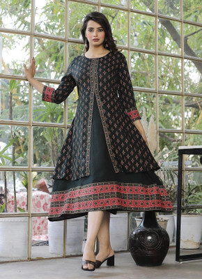 NAZIMPRINT Women Printed Straight Kurta(Dark Green)