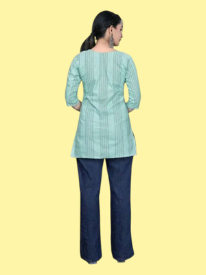 Rangrasiya Creation Women Striped Anarkali Kurta(Light Blue)