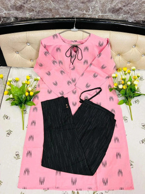 Subhana Women Ikat Anarkali Kurta(Pink)