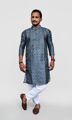 VILLAIN Men Printed Straight Kurta(Black)